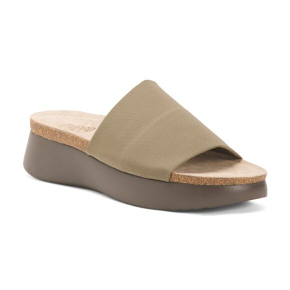 MUNRO  Nalia Comfort Slide Sandals  Khaki Stretch Fabric  Women Sizes  NIB - Picture 1 of 9